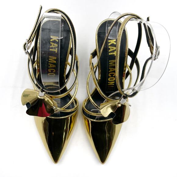 Kat‎ Maconie Louise Gold Heels Ankle Wrap Pumps Metallic Pointed Toe Sz 5 US - Picture 3 of 11